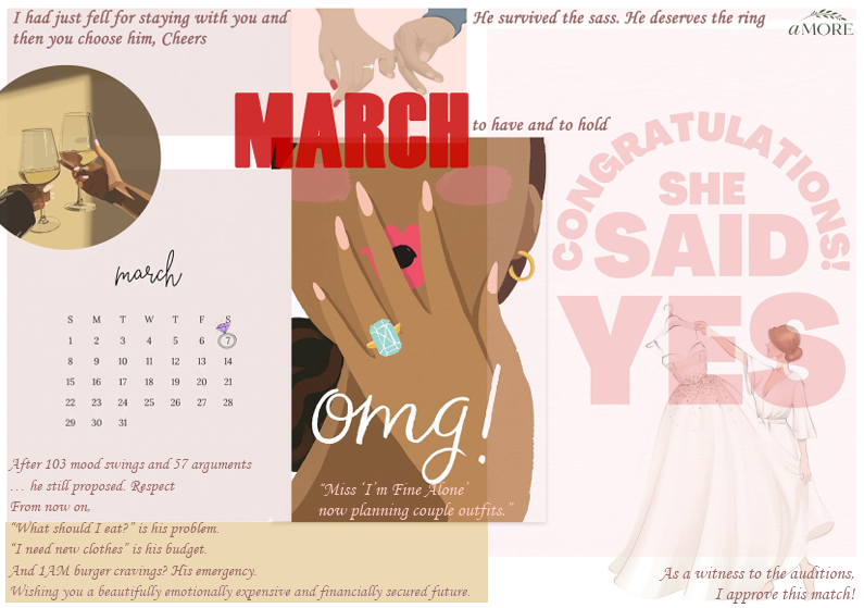 Illustrated 'She said yes' engagement card